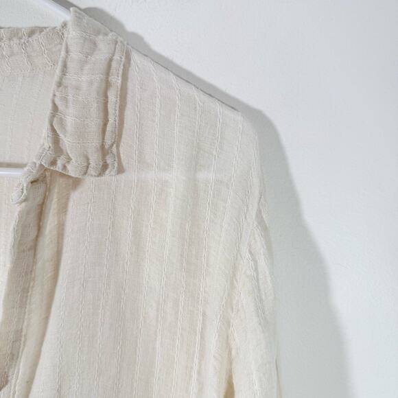 CP Shades Tan 100% Linen Stripe Long Sleeve Lagenlook V Neck Tunic Top Medium - Picture 9 of 15